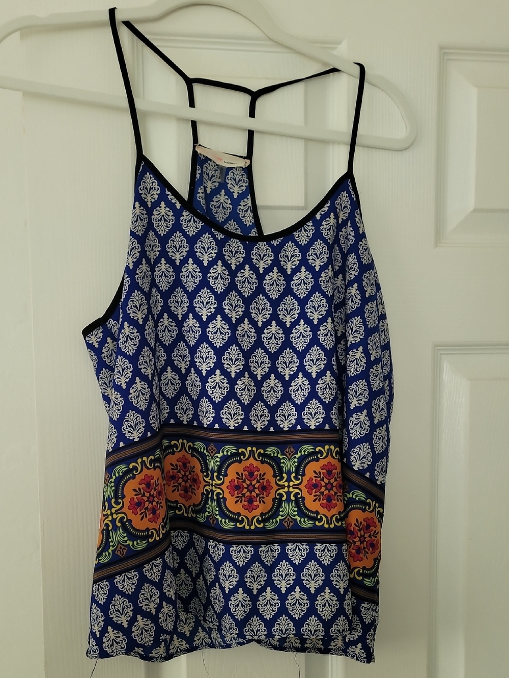 Love Tree Blue and White Damask Strappy Tank